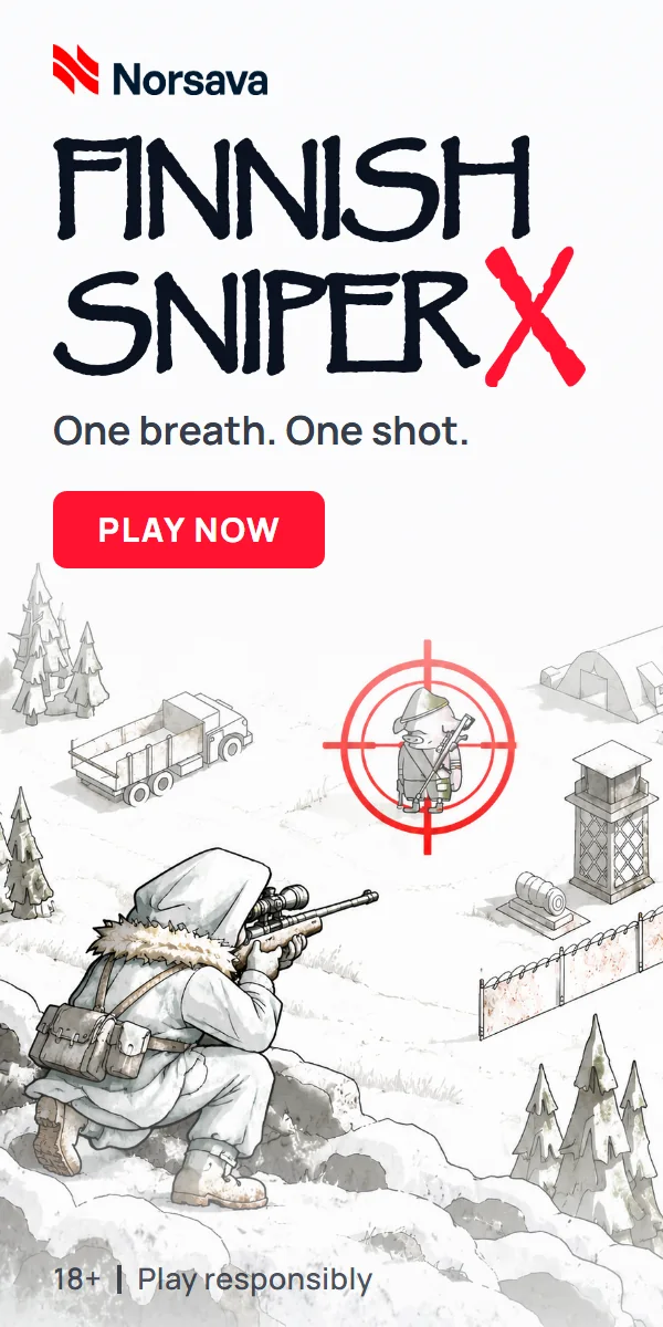 Finnish Sniper X banner: One breath. One shot. Play now.
