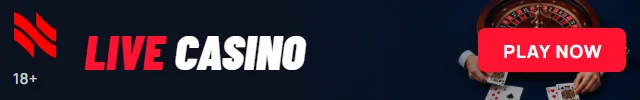 Live casino banner: Live casino. Play now.